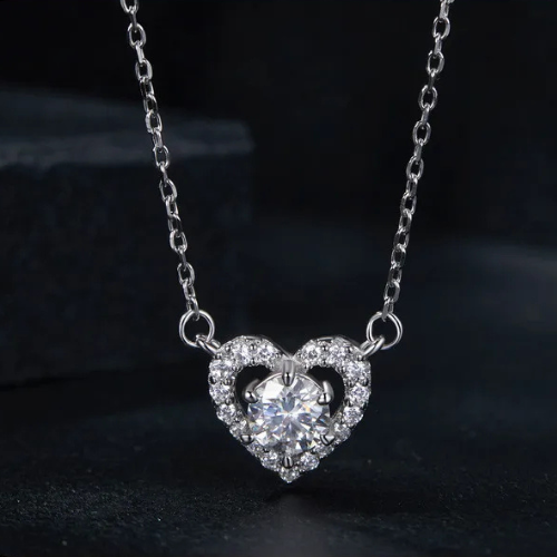 Collar Corazón de Moissanita en Plata Pura 925