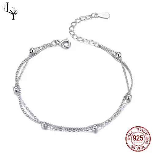 Pulsera de cuentas redondas – Plata 925 chapada en oro 14K