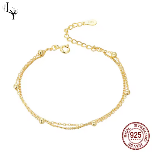 Pulsera de cuentas redondas – Plata 925 chapada en oro 14K