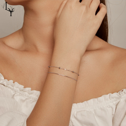 Pulsera de cuentas redondas – Plata 925 chapada en oro 14K