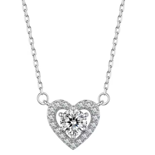 Collar Corazón de Moissanita en Plata Pura 925