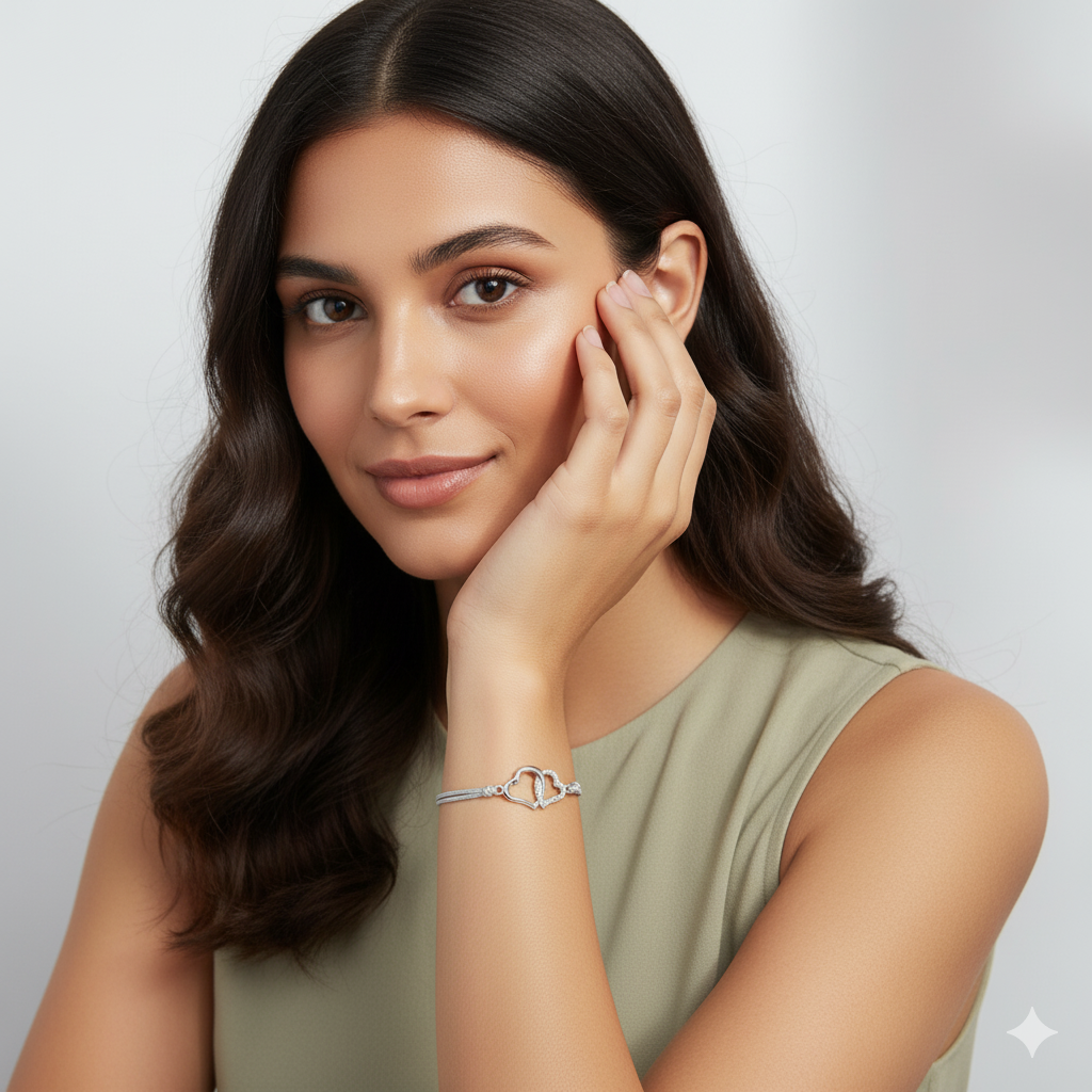 Pulsera Dúo de Corazones Plata Esterlina 925