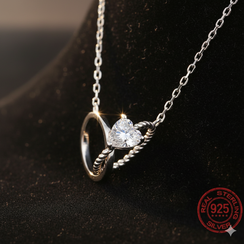Collar Corazón Brillante con Anillo Entrelazado