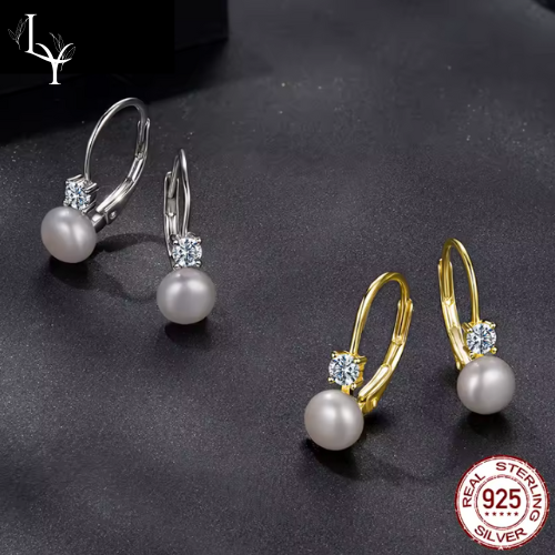 Pendientes Perla Moissanita – Plata de Ley 925