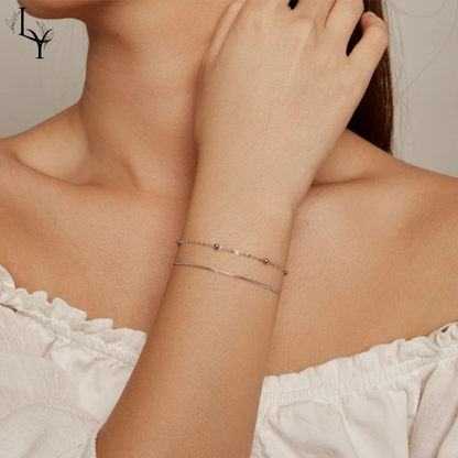 Pulsera de cuentas redondas – Plata 925 chapada en oro 14K